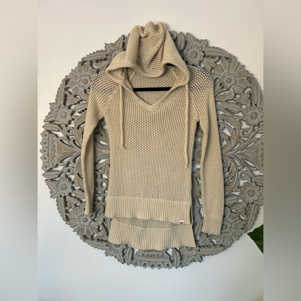 Y2K Roxy Cream Crochet Sweater Size Small | Vintage Boho Surf Pullover
